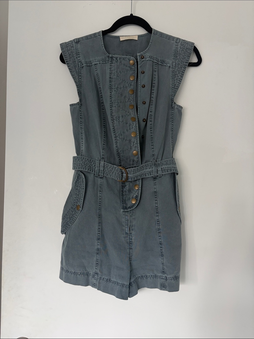 Ulla Johnson Sleeveless Denim One-Piece Romper in Washed Blue
